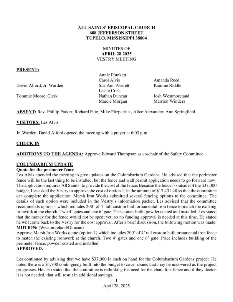 thumbnail of Vestry minutes April 28 2025